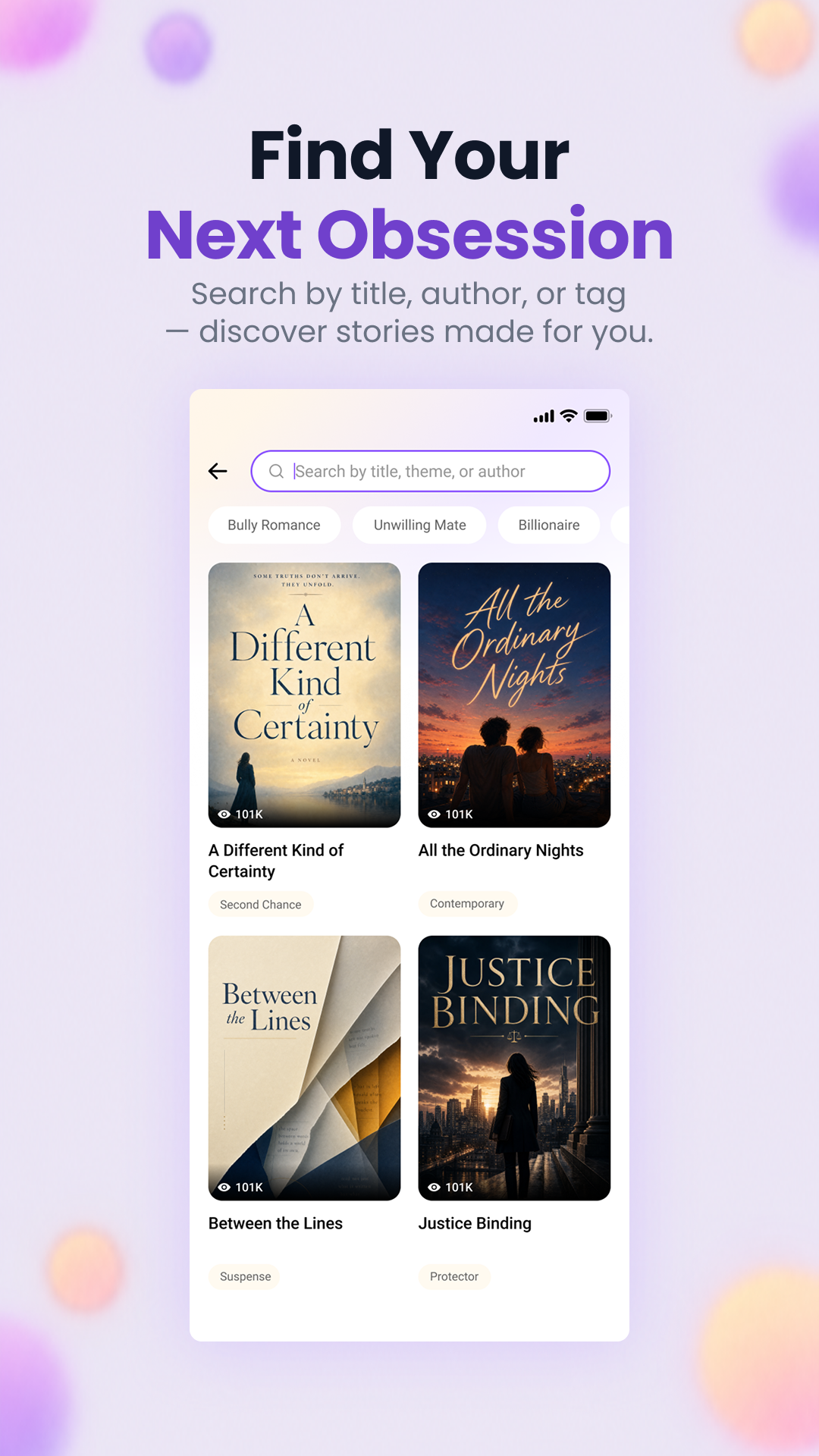 Novelophile app preview: Find stories made for you